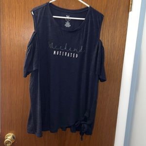 LIVI Active Navy Blue “Weekend Motivated” Cold Shoulder T-Shirt